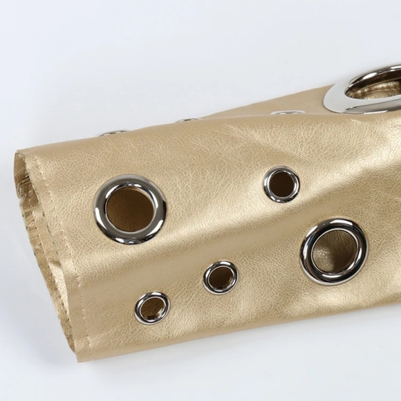 Gold Faux Leather Jacket With O Gold Hardware - Picture 5 of 7